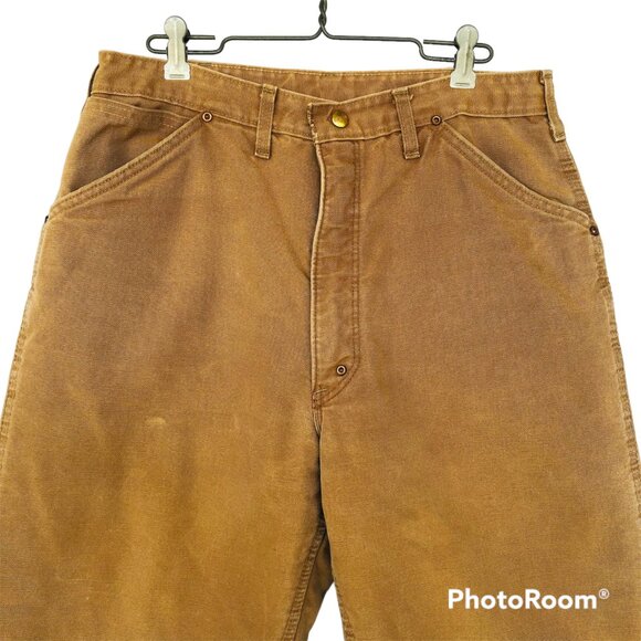 Vtg Carhartt Red Quilted Lined Pants 34x30 Brown Duck Insulated Logger Work USA - Picture 3 of 8